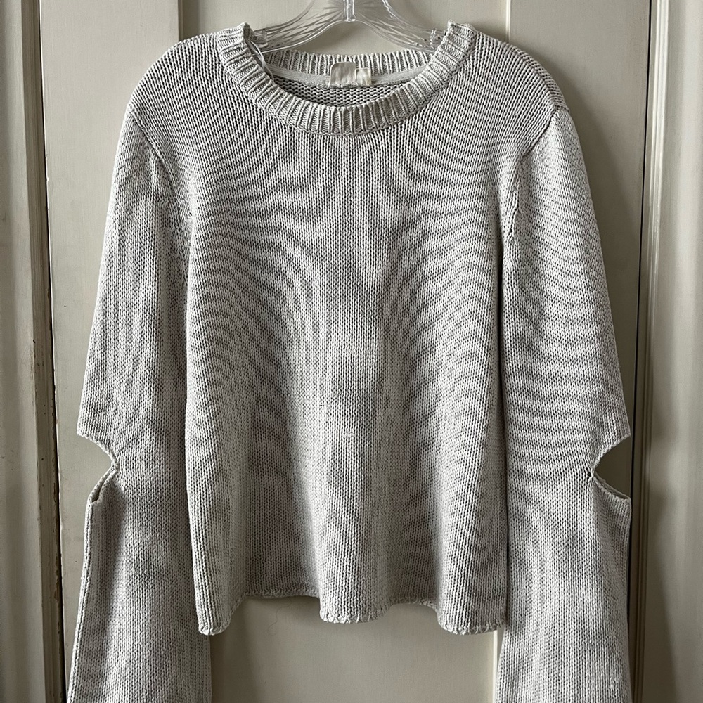Silvery White Sweater with Elbow Cutouts